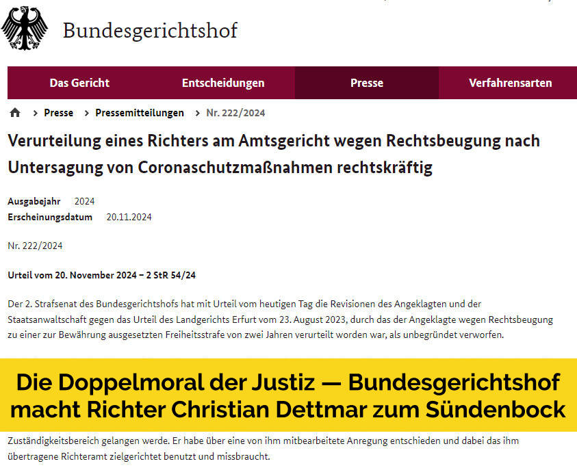 Die Doppelmoral der Justiz — Bundesgerichtshof macht Richter Christian Dettmar zum Sündenbock