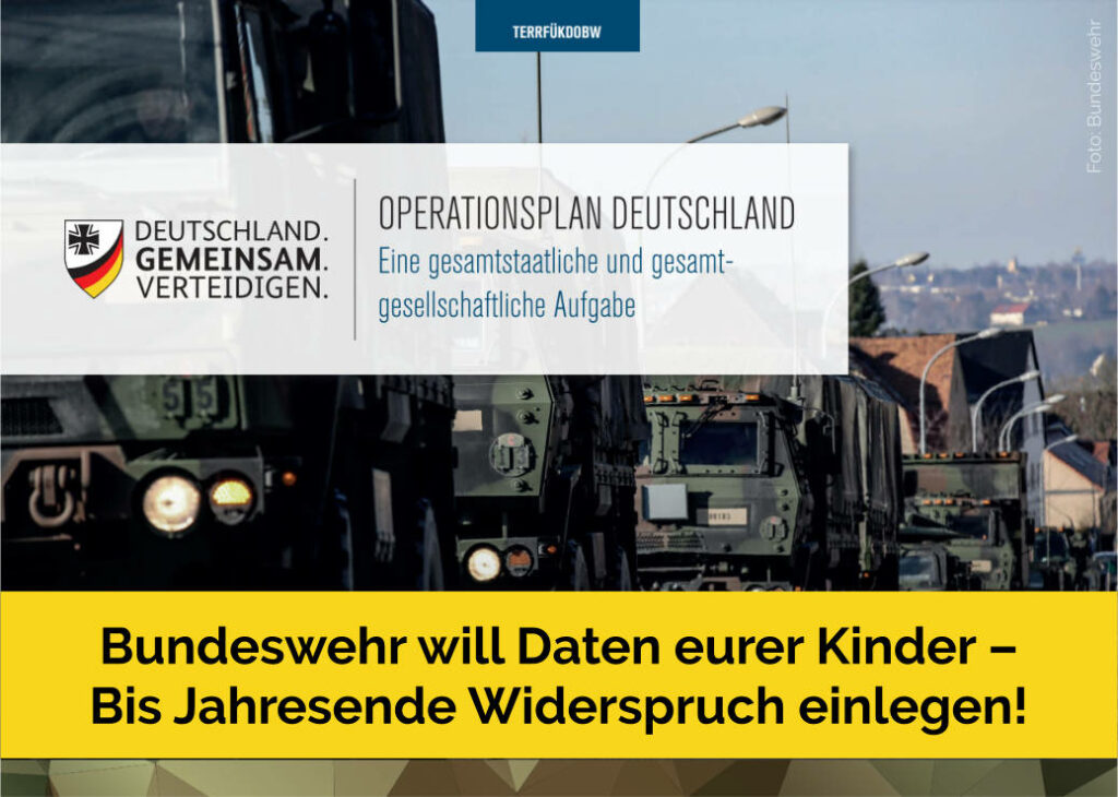 Bundeswehr will Daten eurer Kinder für Krieg – Bis Jahresende Widerspruch einlegen!