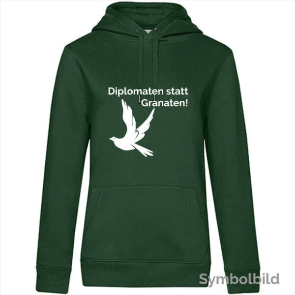 Hoodie "Diplomaten statt Granaten" Damen dunkelgrün