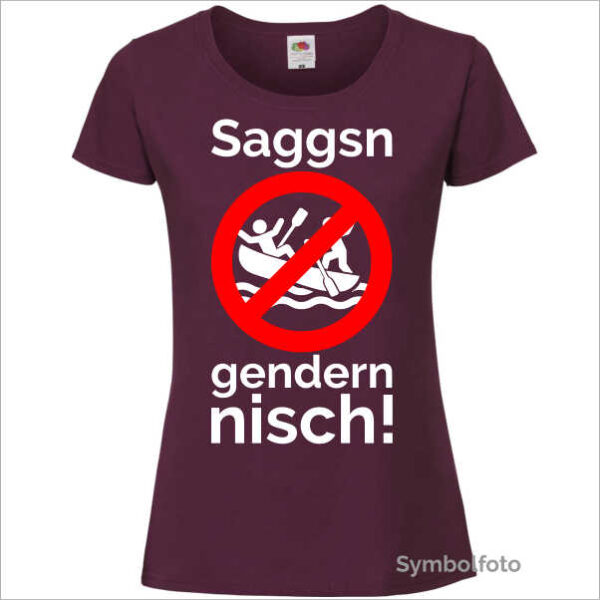 T-Shirt "Saggsn gendern nisch" für Damen in weinrot