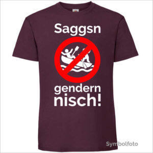 T-Shirt "Saggsn gendern nisch" für Herren in weinrot