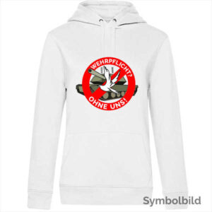 Hoodie "Wehrpflicht? Ohne uns!" für Damen in weiß