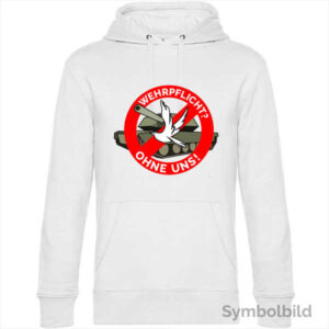 Hoodie "Wehrpflicht? Ohne uns!" für Herren in weiß