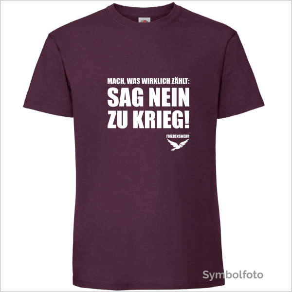 T-Shirt "Sag nein zu Krieg - Friedenswehr" für Männer in weinrot