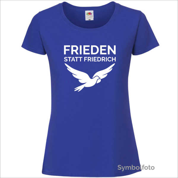 T-Shirt "Frieden statt Friedrich" für Damen in blau