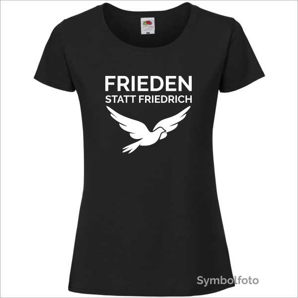 T-Shirt "Frieden statt Friedrich" für Damen in schwarz
