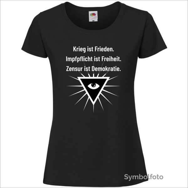 T-Shirt "Krieg ist Frieden. Impfpflicht ist Freiheit. Zensur ist Demokratie." für Herren in schwarz