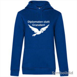 Neuauflage: Hoodie "Diplomaten statt Granaten" in blau für Frauen